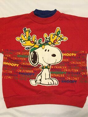 Vintage Snoopy Peanuts Christmas Sweatshirt Toddler Child Kids 4X Lights Reindee